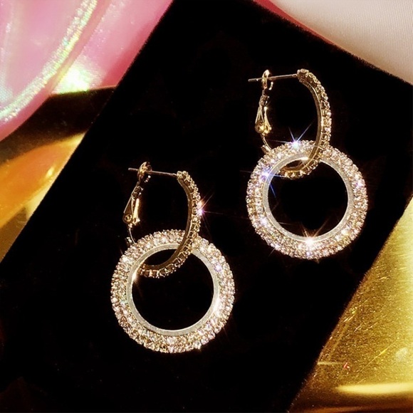 Gold Plated Crystal Hoop Earrings - Picture 9 of 9